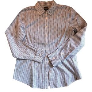 Talbots Petites Button Up Classic Blouse Sz. 2P Blue Striped/Diamond Print LS